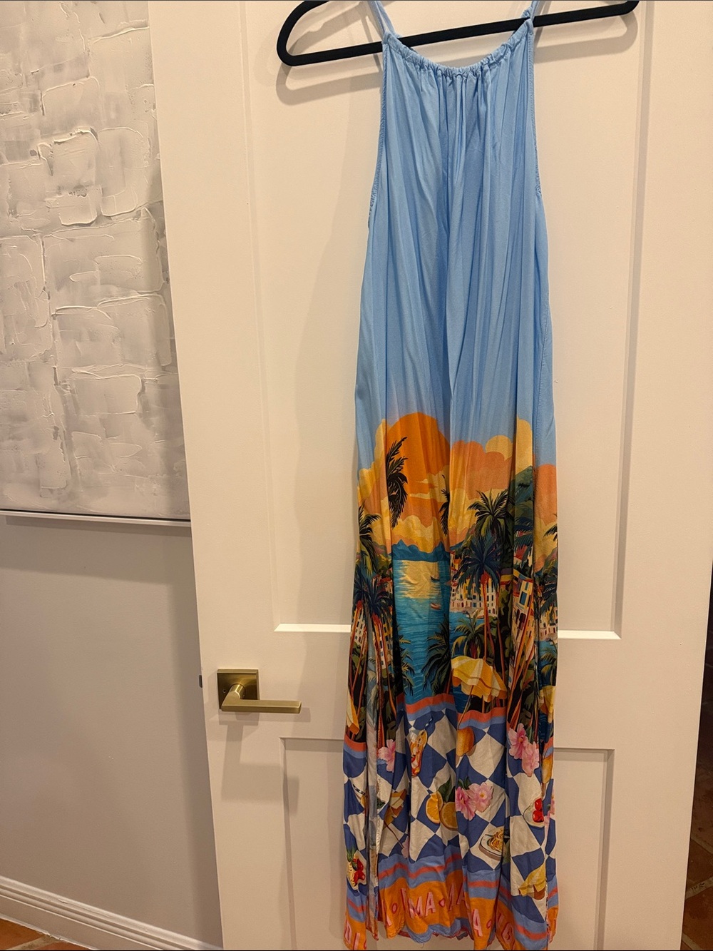 Light Blue Tropical Print Maxi Dress